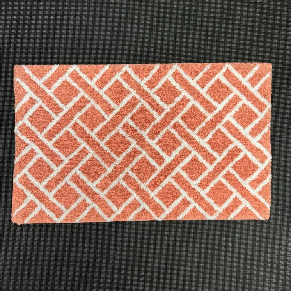 Ralph Lauren 21 x 34 Coral Orange White Bath Mat Rug Geometric Striped Cotton